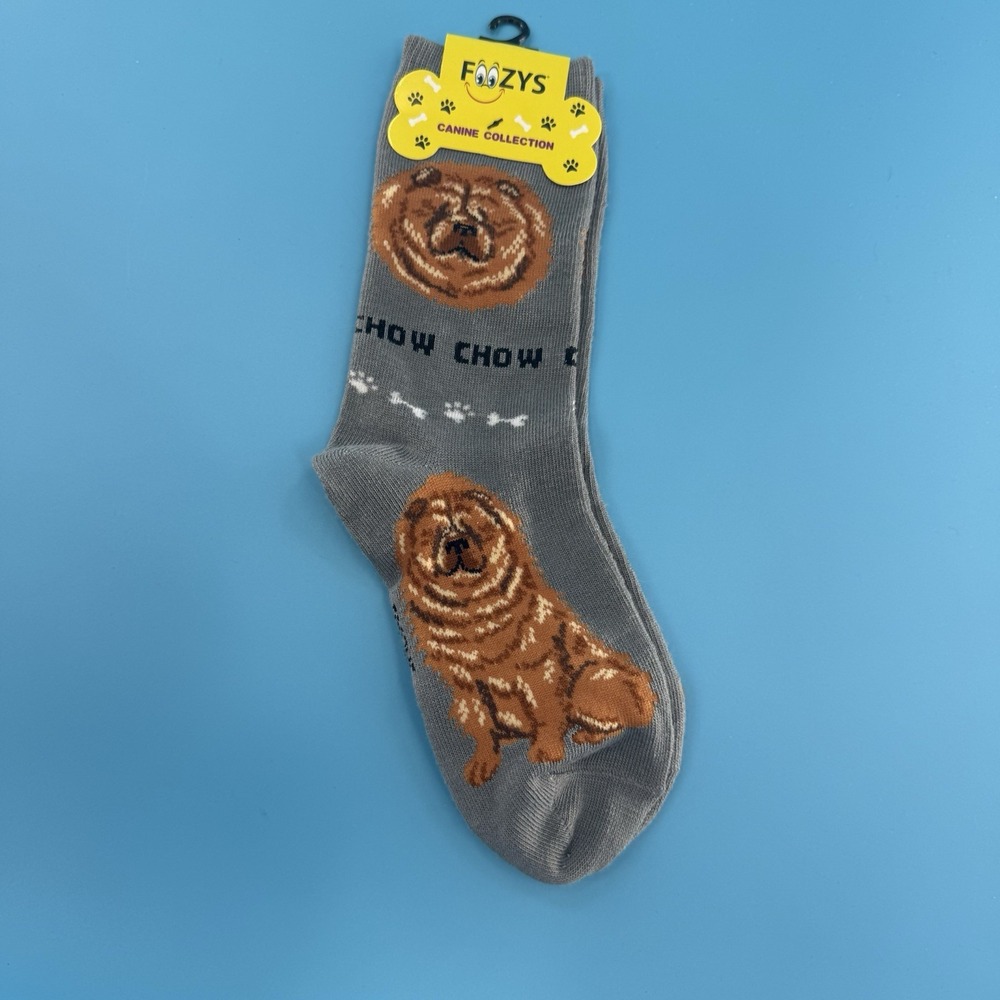 Foozys Chow Chow Dog Crew Socks Gray Canine Collection Size 9-11